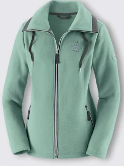 Veste polaire avec col à revers et rayures.
