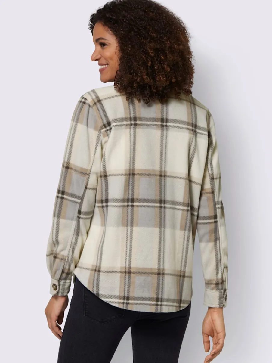 Veste polaire à carreaux avec col chemise et poches