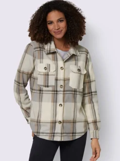 Veste polaire à carreaux avec col chemise et poches
