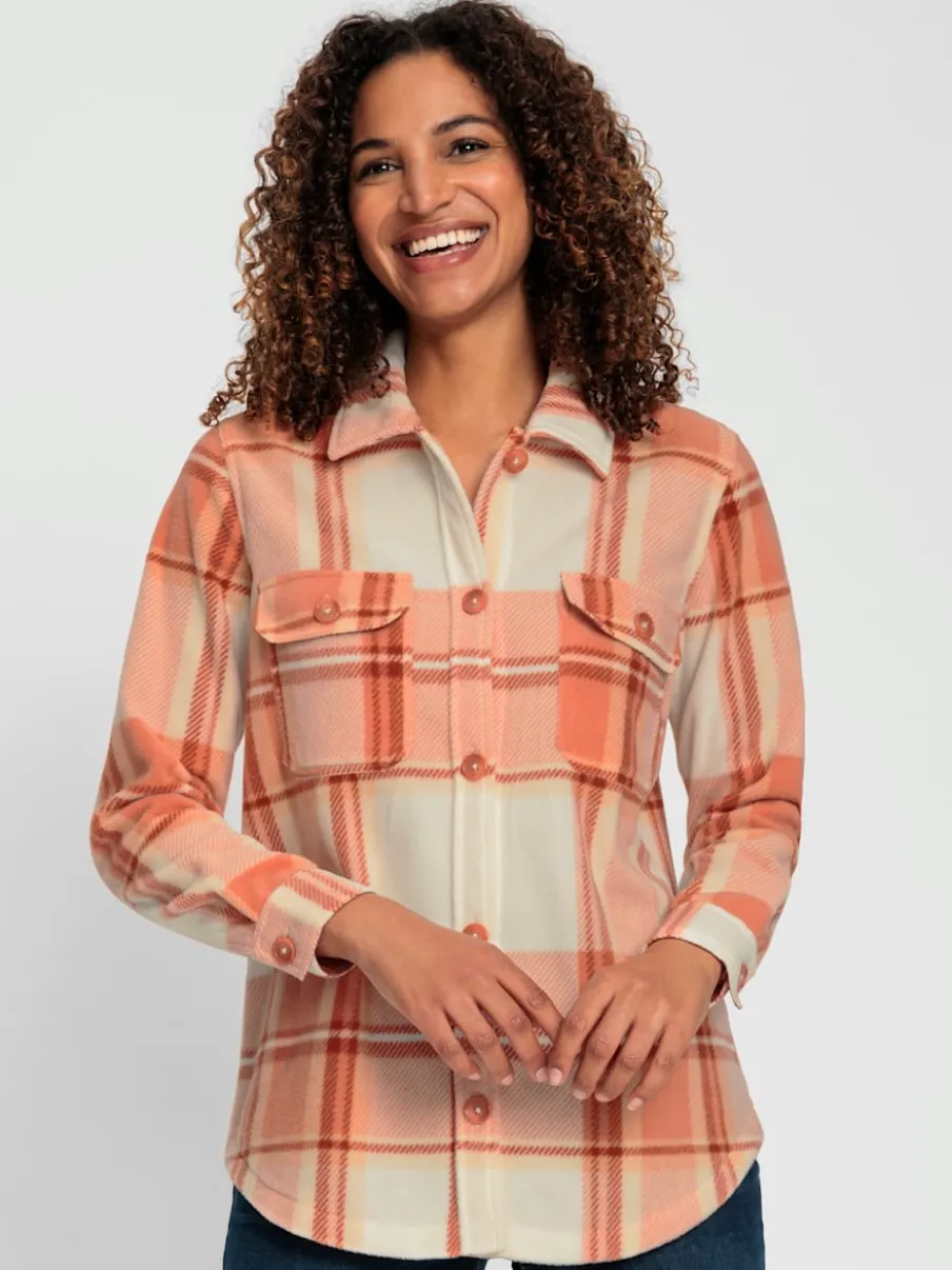 Veste polaire à carreaux avec col chemise et poches