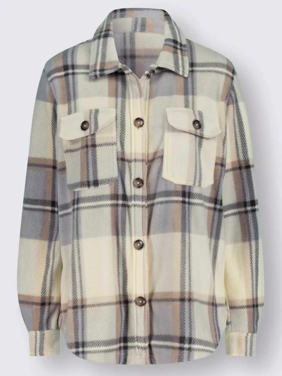 Veste polaire à carreaux avec col chemise et poches