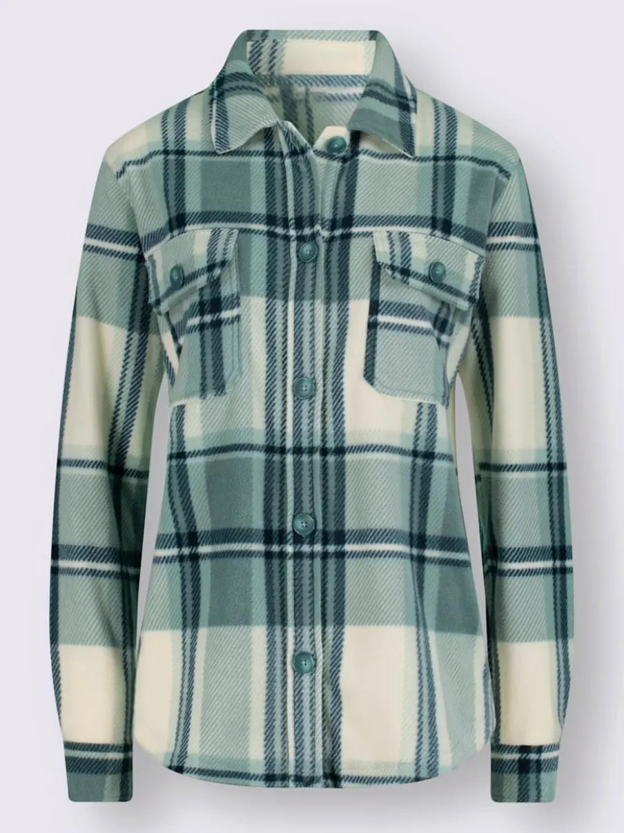 Veste polaire à carreaux avec col chemise et poches