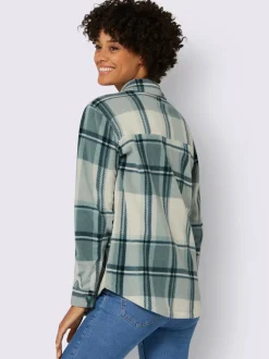 Veste polaire à carreaux avec col chemise et poches