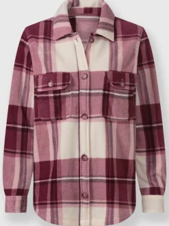 Veste polaire à carreaux avec col chemise et poches