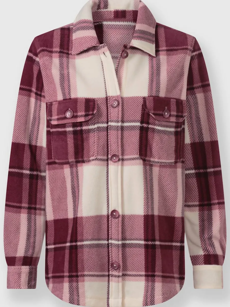Veste polaire à carreaux avec col chemise et poches