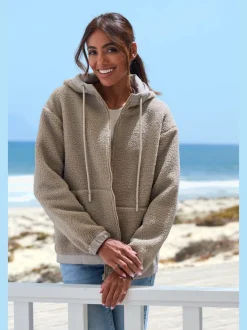 Veste polaire douce capuche avec poche kangourou décorative