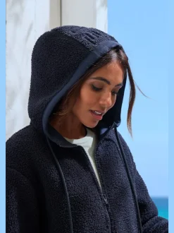 Veste polaire douce capuche avec poche kangourou décorative