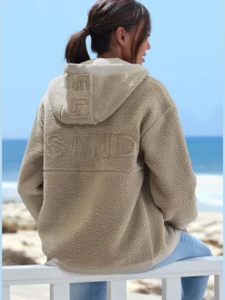 Veste polaire douce capuche avec poche kangourou décorative