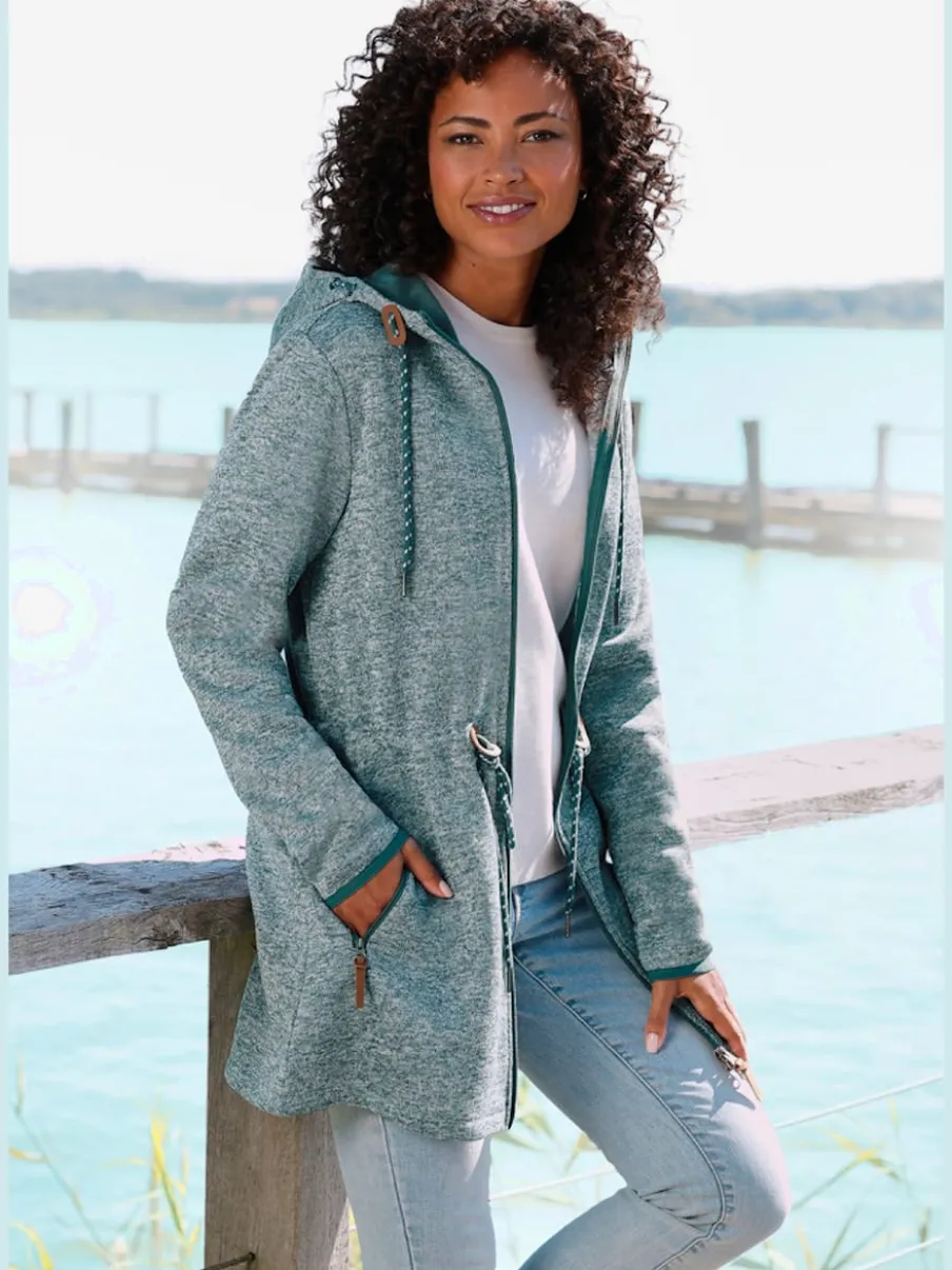 Veste polaire longue avec capuche et poches latérales