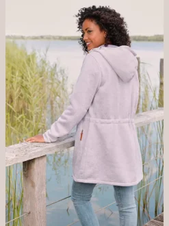 Veste polaire longue avec capuche et poches latérales
