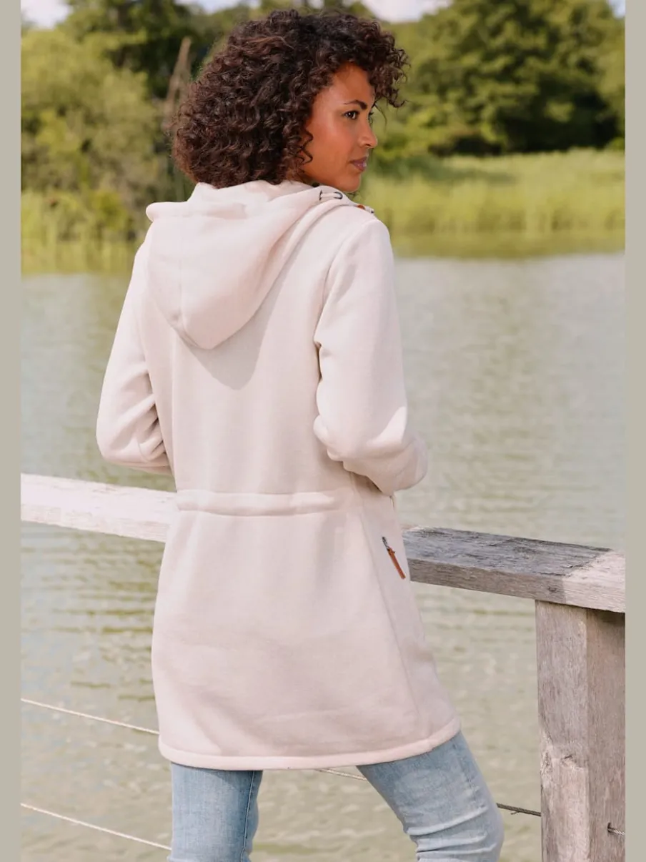 Veste polaire longue avec capuche et poches latérales
