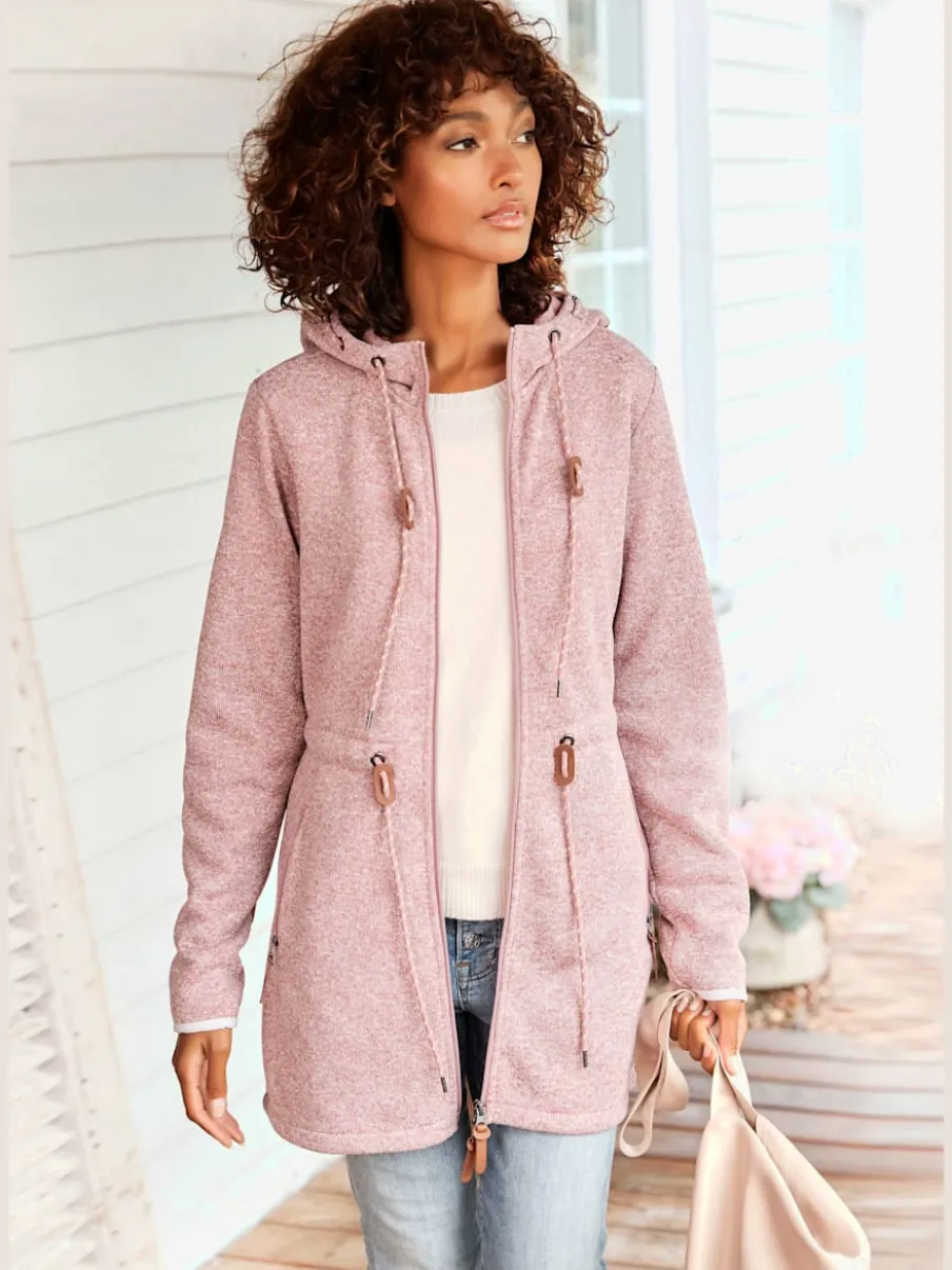 Veste polaire longue avec capuche et poches latérales