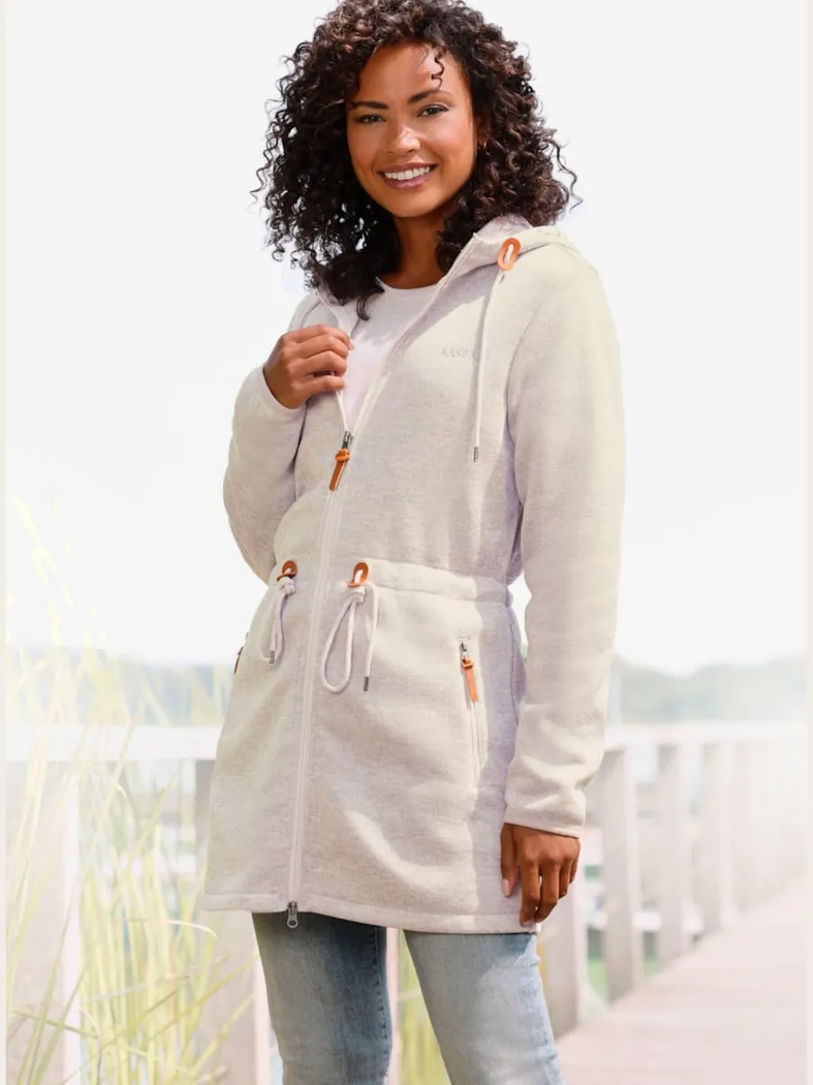 Veste polaire longue avec capuche et poches latérales