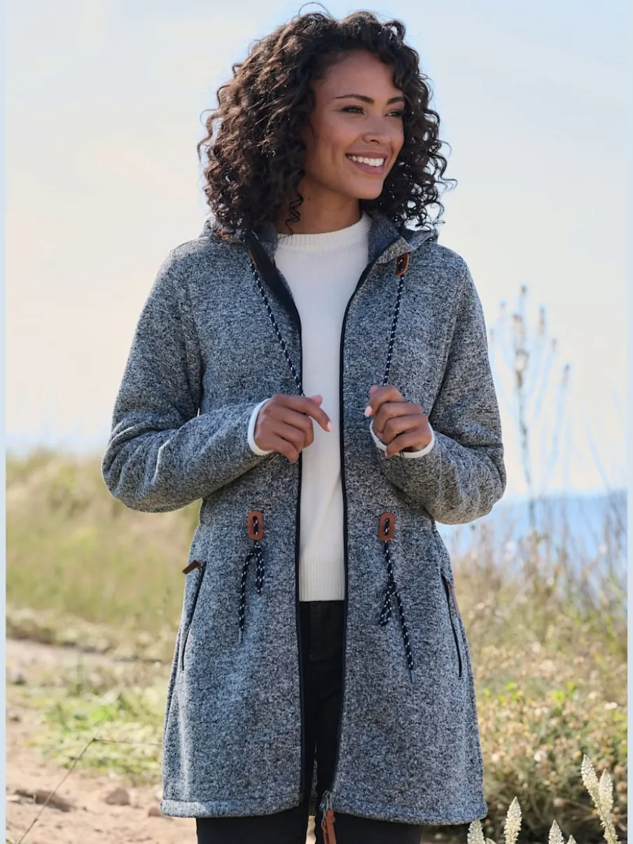Veste polaire longue avec capuche et poches latérales