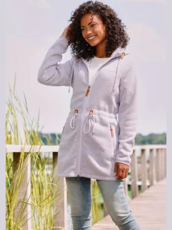 Veste polaire longue avec capuche et poches latérales
