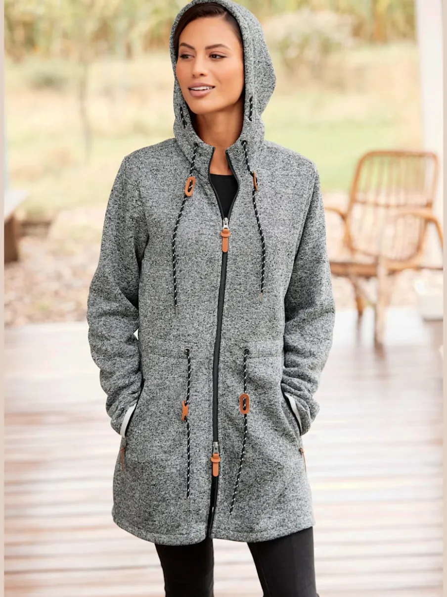 Veste polaire longue avec capuche et poches latérales