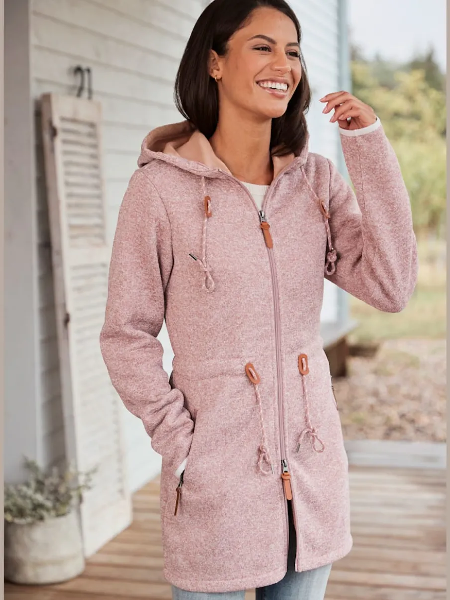 Veste polaire longue avec capuche et poches latérales