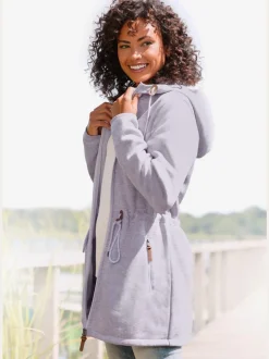 Veste polaire longue avec capuche et poches latérales