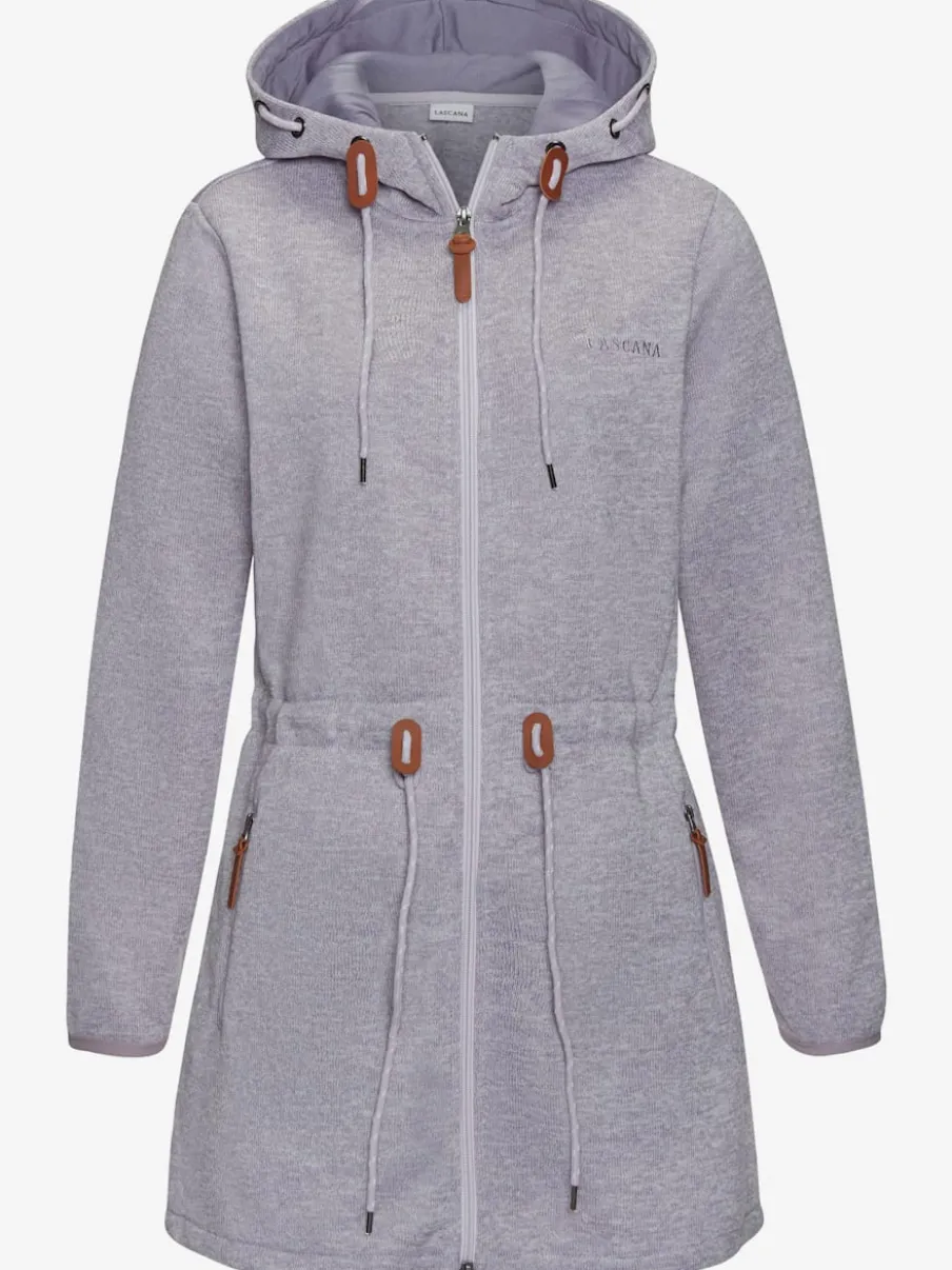 Veste polaire longue avec capuche et poches latérales
