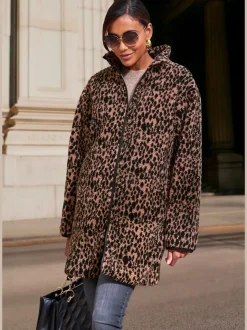 Veste polaire longue à col montant avec poches latérales fendues