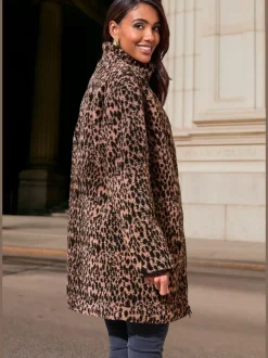 Veste polaire longue à col montant avec poches latérales fendues