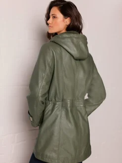 Vestes avec capuche amovible en cuir d'agneau nappa