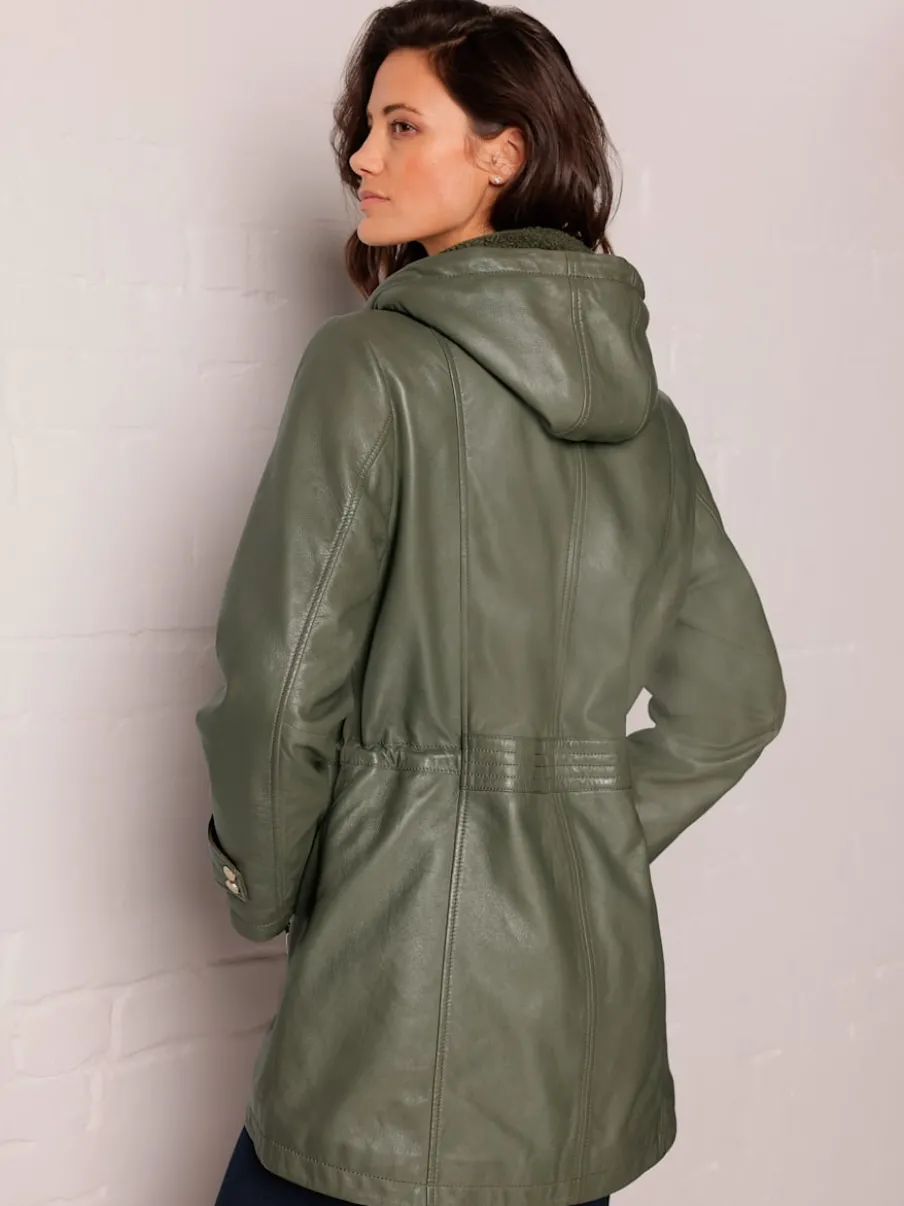 Vestes avec capuche amovible en cuir d'agneau nappa