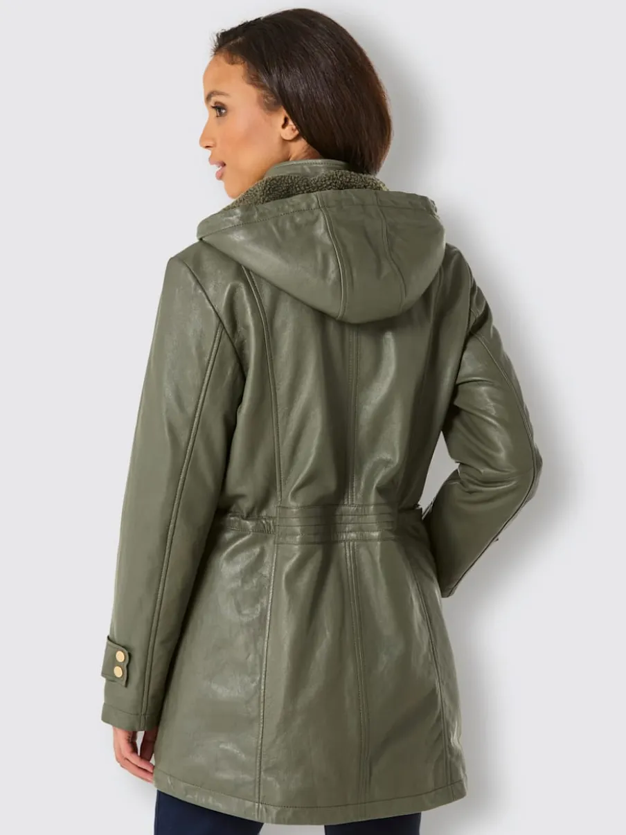 Vestes avec capuche amovible en cuir d'agneau nappa