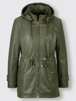 Vestes avec capuche amovible en cuir d'agneau nappa