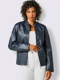 Vestes en cuir avec col rond et poches zippées