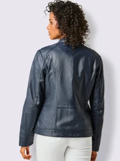 Vestes en cuir avec col rond et poches zippées