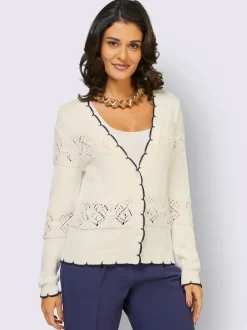 Vestes en tricot ajouré à motif avec encolure V