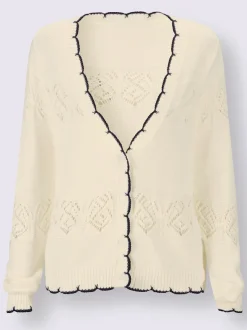 Vestes en tricot ajouré à motif avec encolure V