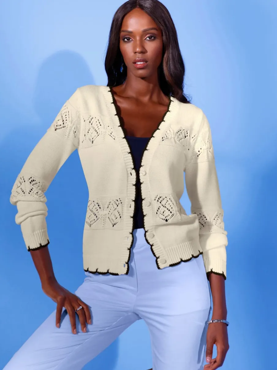 Vestes en tricot ajouré à motif avec encolure V