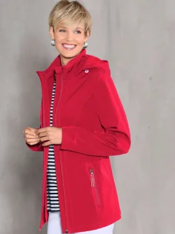 Veste softshell à col transformable et capuche avec rayures