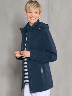 Veste softshell à col transformable et capuche avec rayures