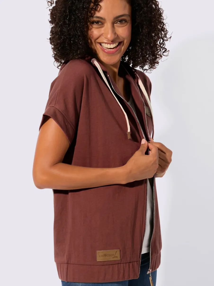 Veste sweat à capuche avec glissière et ourlet élastique