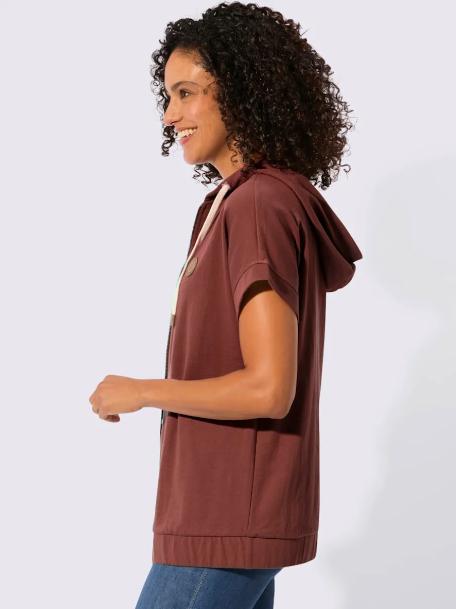 Veste sweat à capuche avec glissière et ourlet élastique