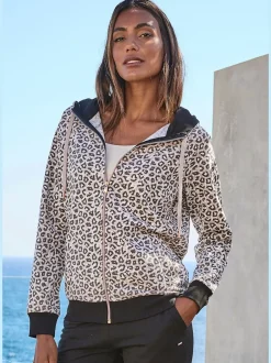 Veste sweat à capuche avec glissière et motifs élégants