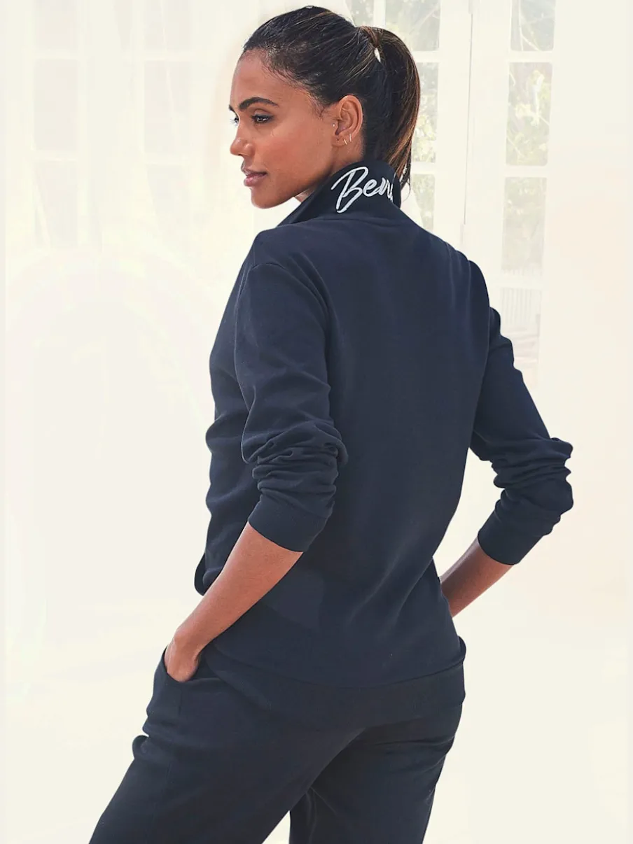 Veste sweat à col montant avec broderie et poches kangourou