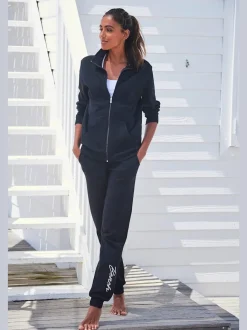 Veste sweat à col montant avec broderie et poches kangourou