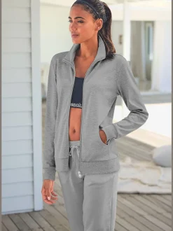 Veste sweat à col montant avec broderie et poches kangourou