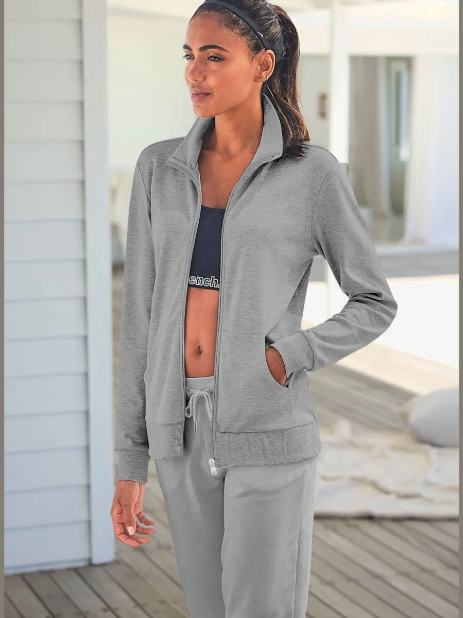 Veste sweat à col montant avec broderie et poches kangourou
