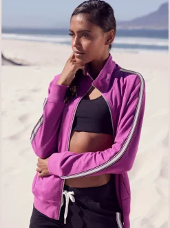 Veste sweat à col montant avec rayures sur les manches