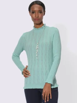 Voici le libellé produit :Pull à manches longues en viscose avec finitions côtelées
