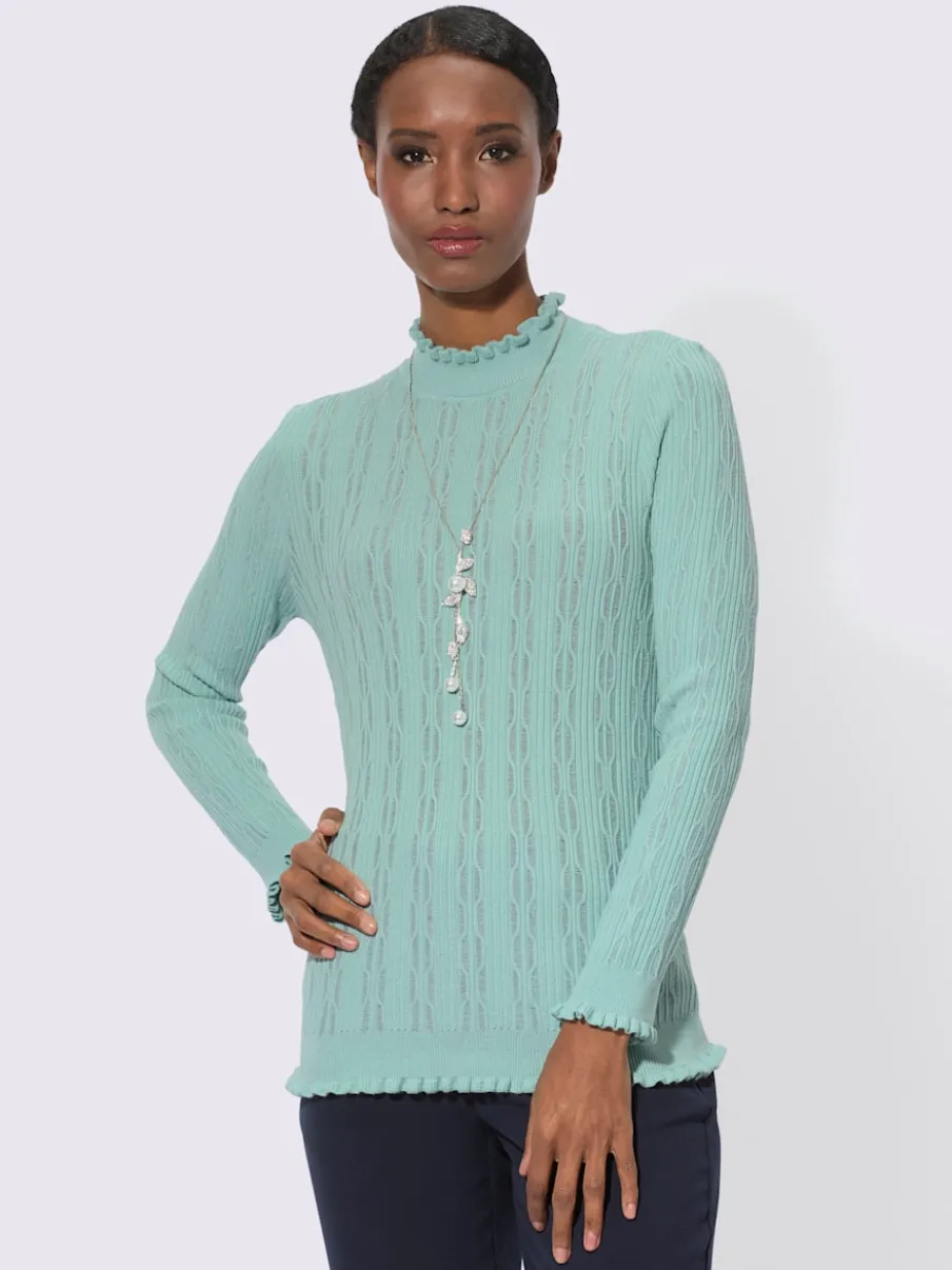 Voici le libellé produit :Pull à manches longues en viscose avec finitions côtelées